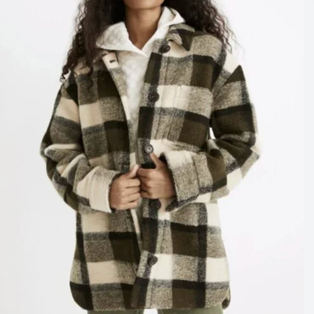 Madewell Belrose Shirt-Jacket Maran Plaza Plaid Loden Shacket Wool Size Large